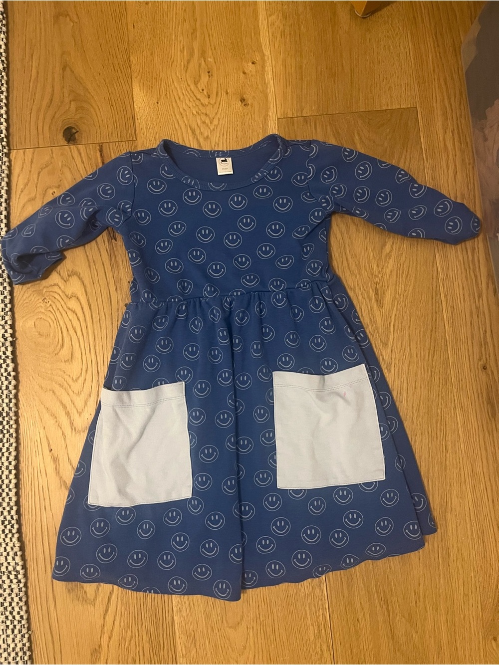 Little and Lively Blue Smiley Pocket Dress